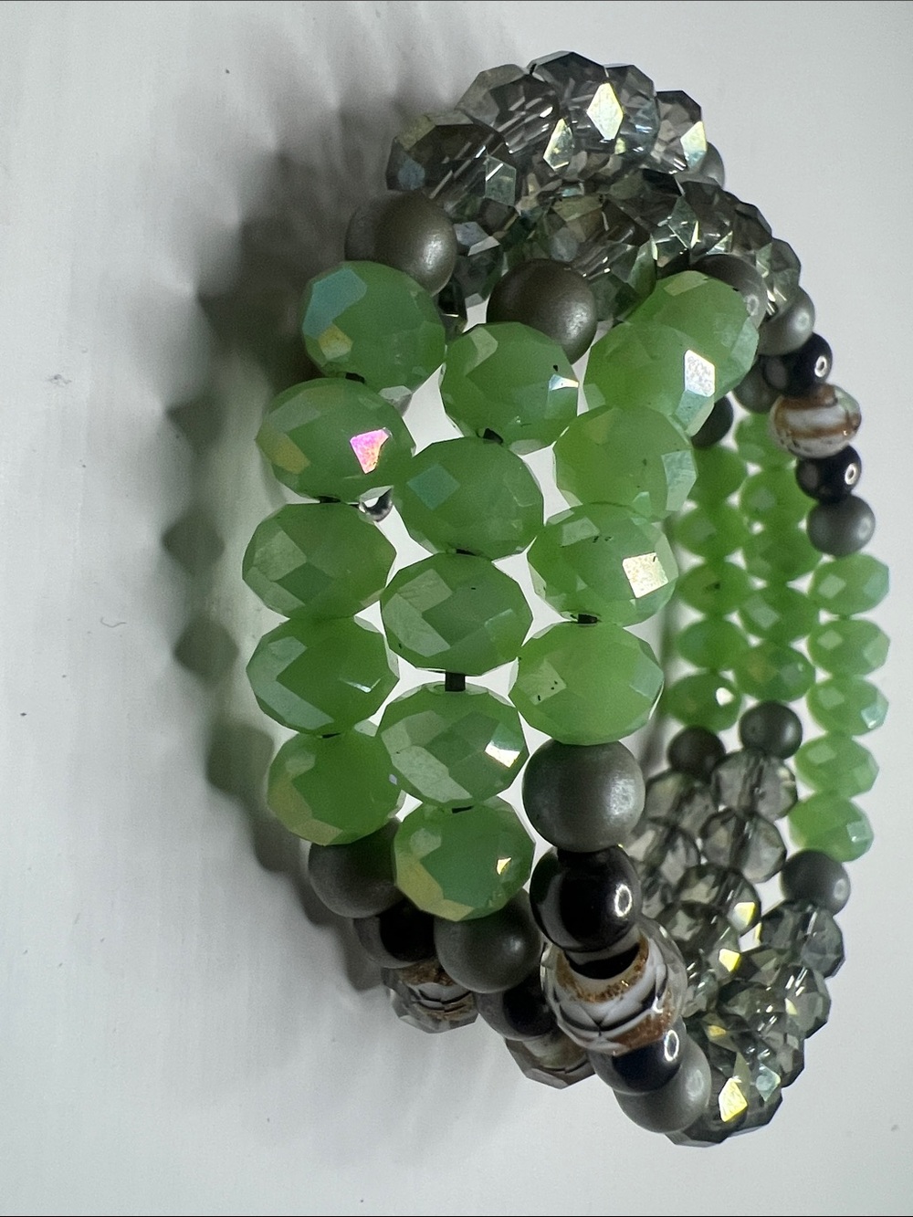 Green Multicolored Beaded Stretch Wrap - Picture 5 of 11